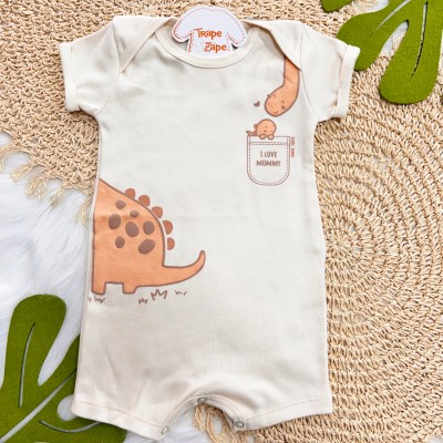 Macacão Curto Dino "I Love Mommy" - Creme
